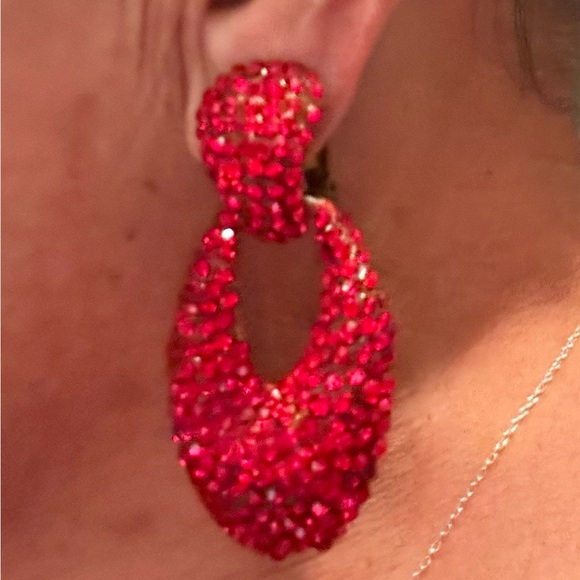 Vintage Bellini Vibrant Red Swarovski crystal drops earrings New/Clip/ Designer - Picture 3 of 13